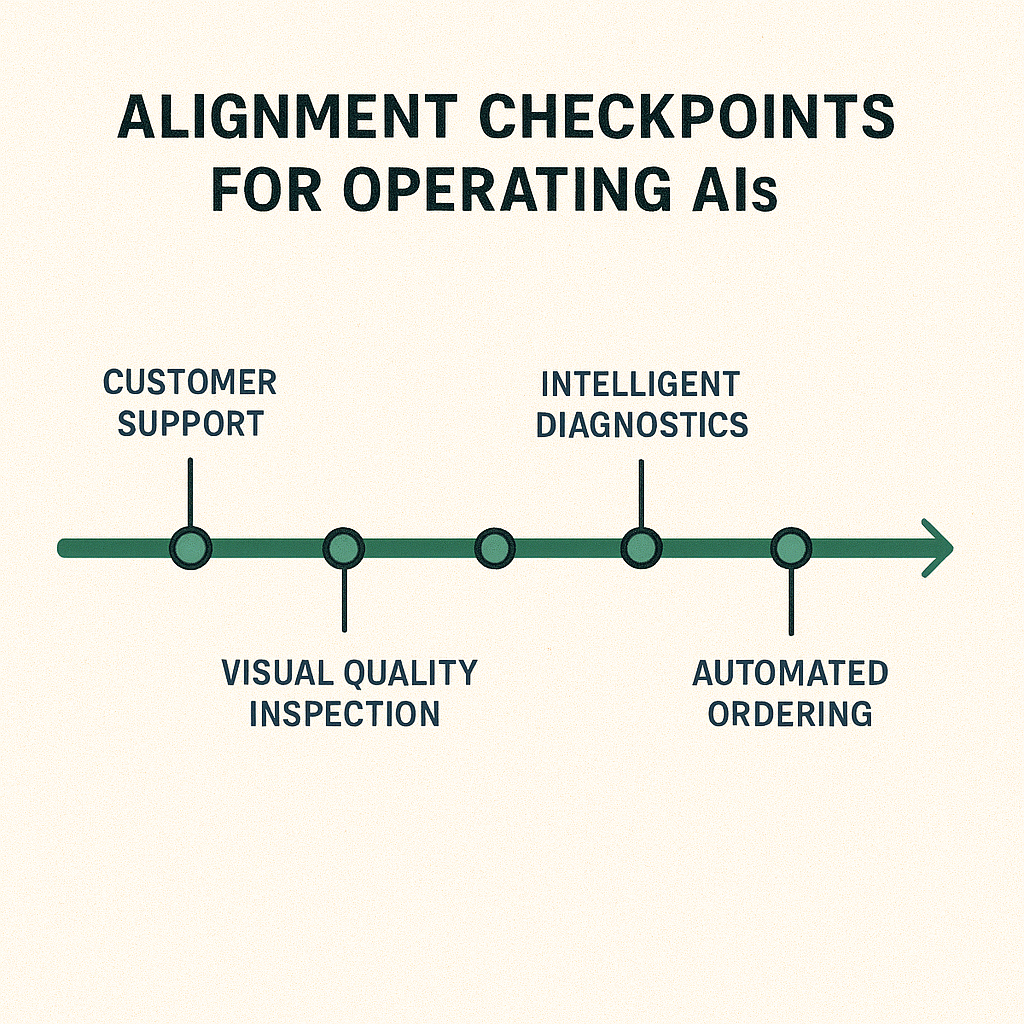 Alignment checkpoints for operating AIs to ensure delivery against strategy